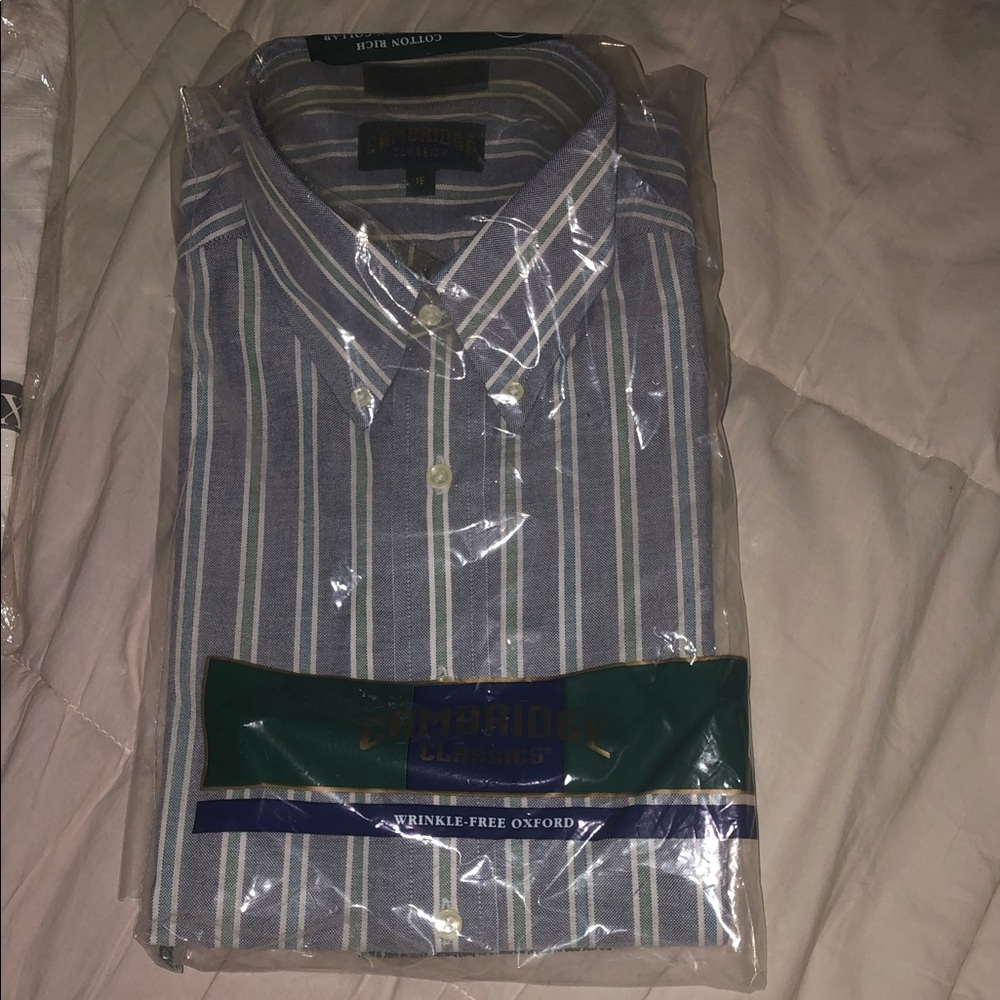 Men's Striped Button Down Shirt - Blue and White short sleeve Cambridge classics